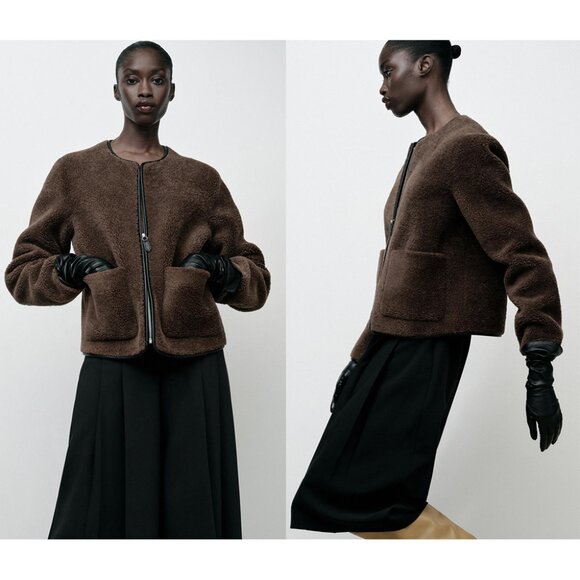 NEW ZARA jacket with faux shearling 8372 size S - Picture 1 of 4